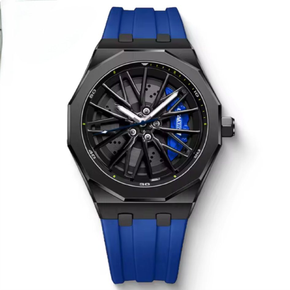 3D Rim Hub Sports Watch for Men - Black & Yellow Car Wheel Design, Stainless Steel Quartz Movement - Image 7