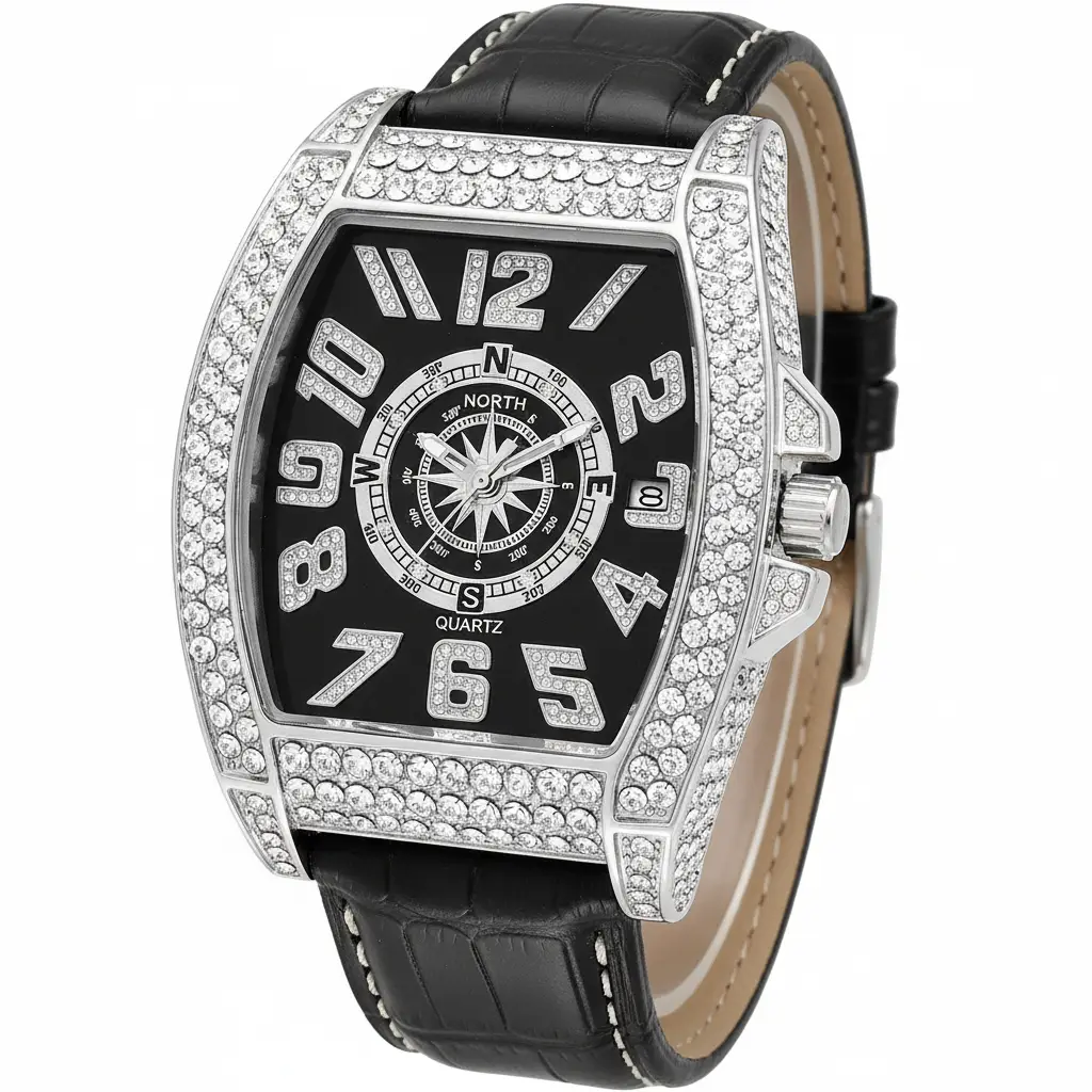 Men's Ultimate Bling Tonneau Watch | Rose Gold Tone Case & Rhinestones | DENVOSI Style