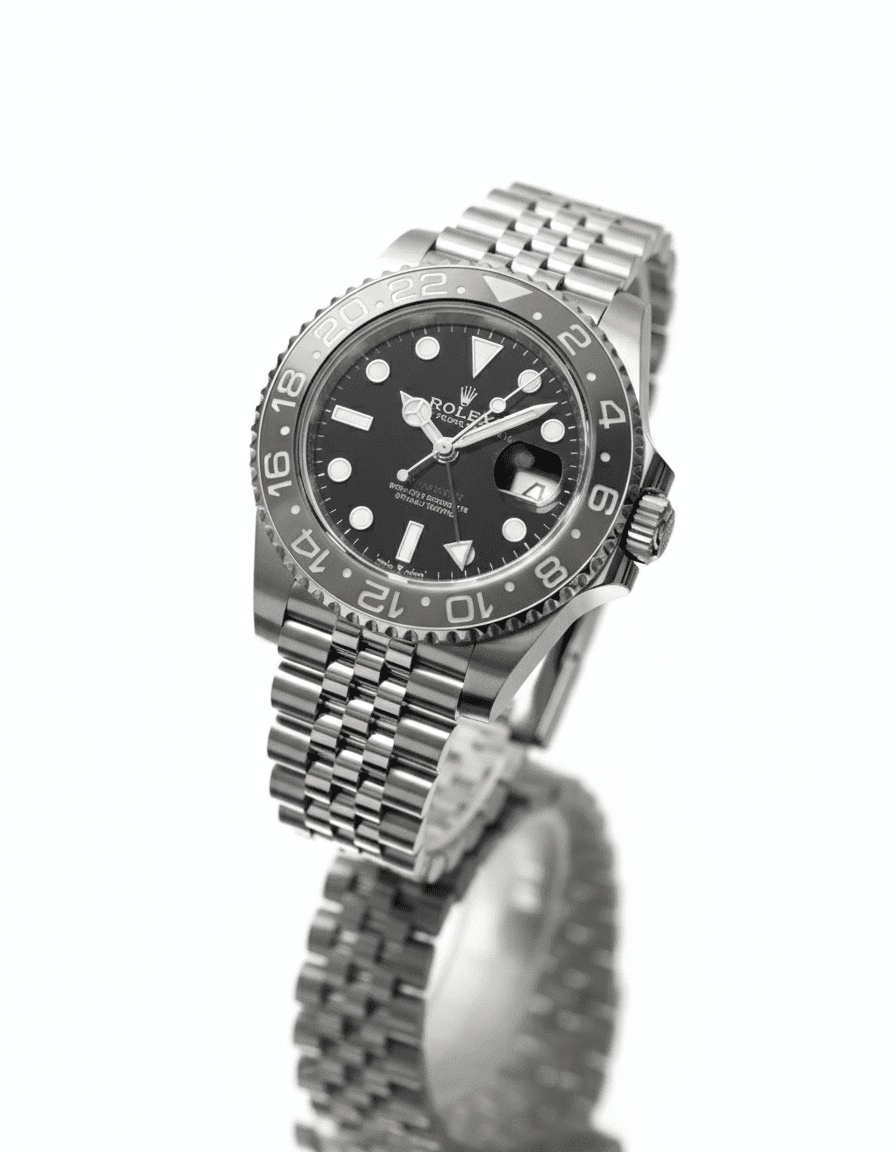 Premium GMT-Master II Style Replica | Black & Grey Bezel | Stainless Steel Jubilee Bracelet - Image 2