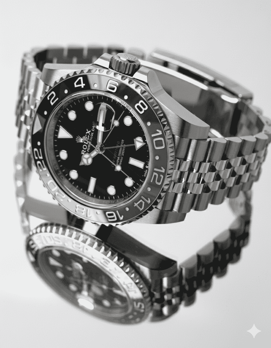 Premium GMT-Master II Style Replica | Black & Grey Bezel | Stainless Steel Jubilee Bracelet - Image 5