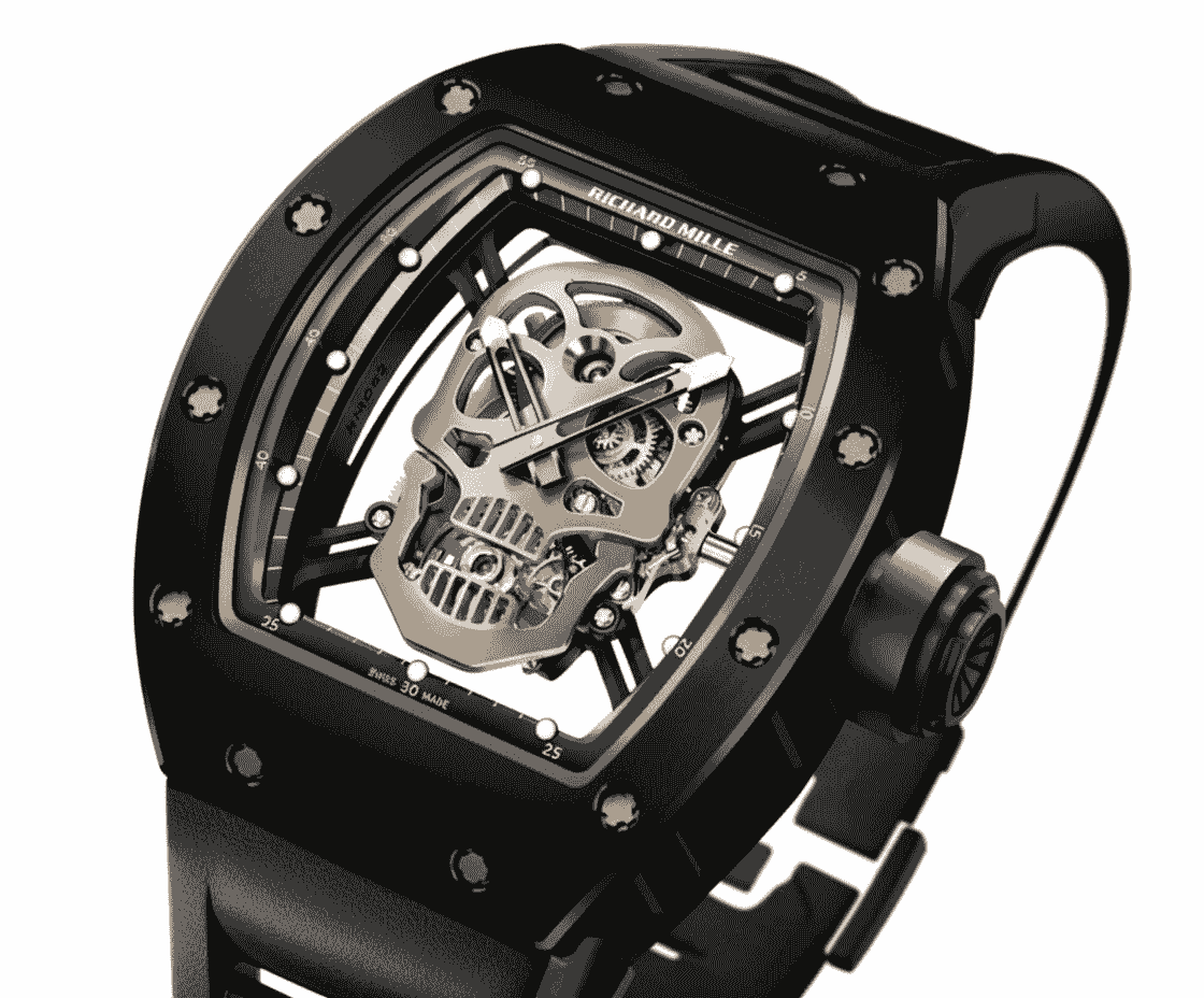 FUMATTE Daring Skull Skeleton Watch | Black Tonneau Case | Unique Statement Piece