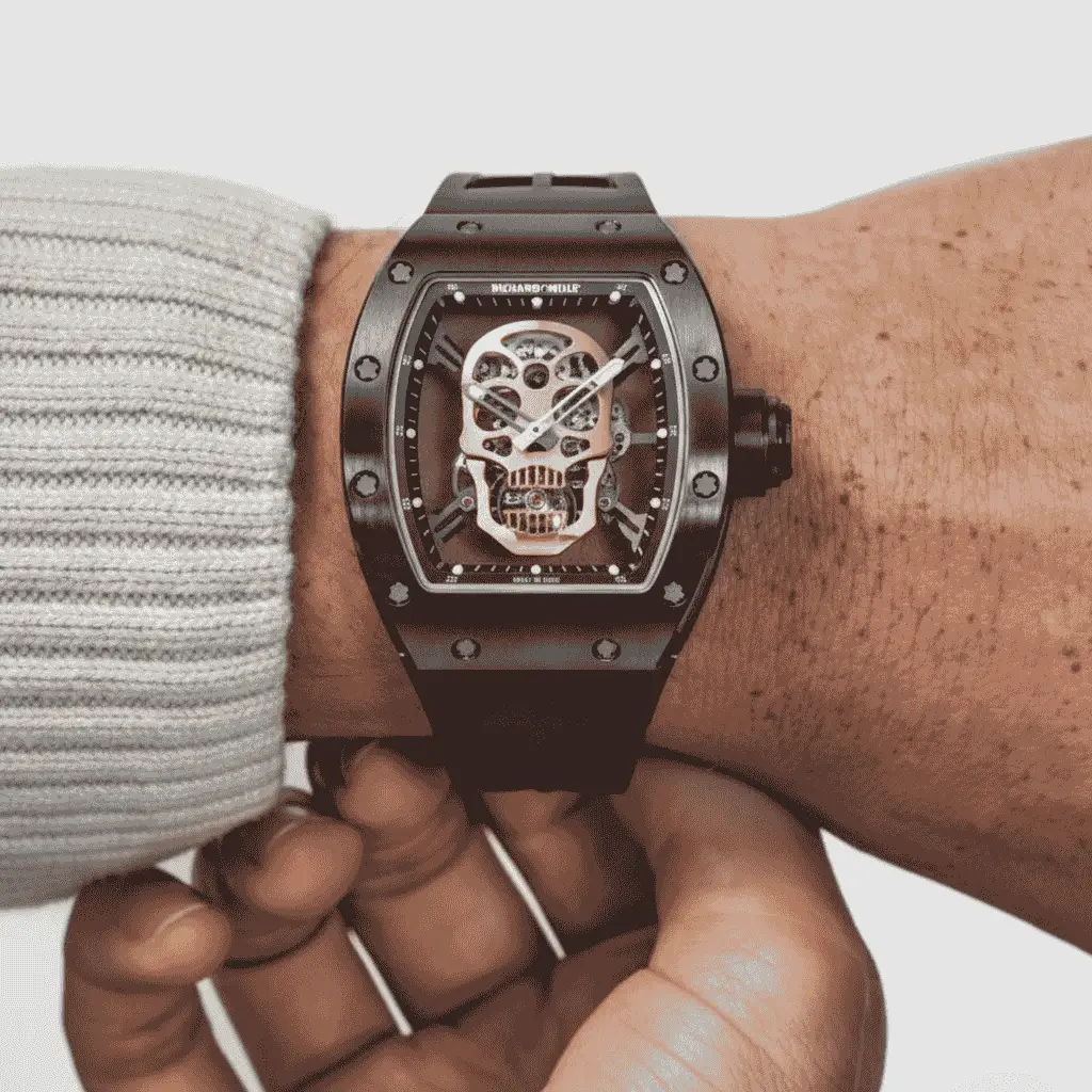 FUMATTE Daring Skull Skeleton Watch | Black Tonneau Case | Unique Statement Piece - Image 4