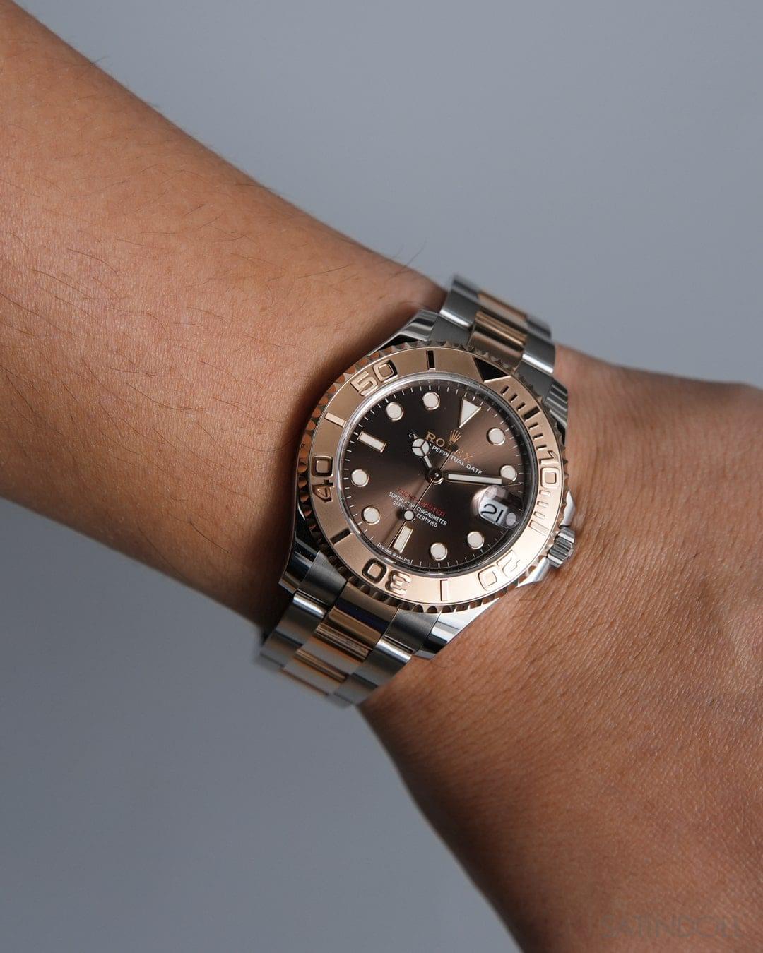 Elegant Two-Tone Yacht-Master 37/40 Style Copy | Chocolate Dial & Rose Gold Tone Bezel - Image 6